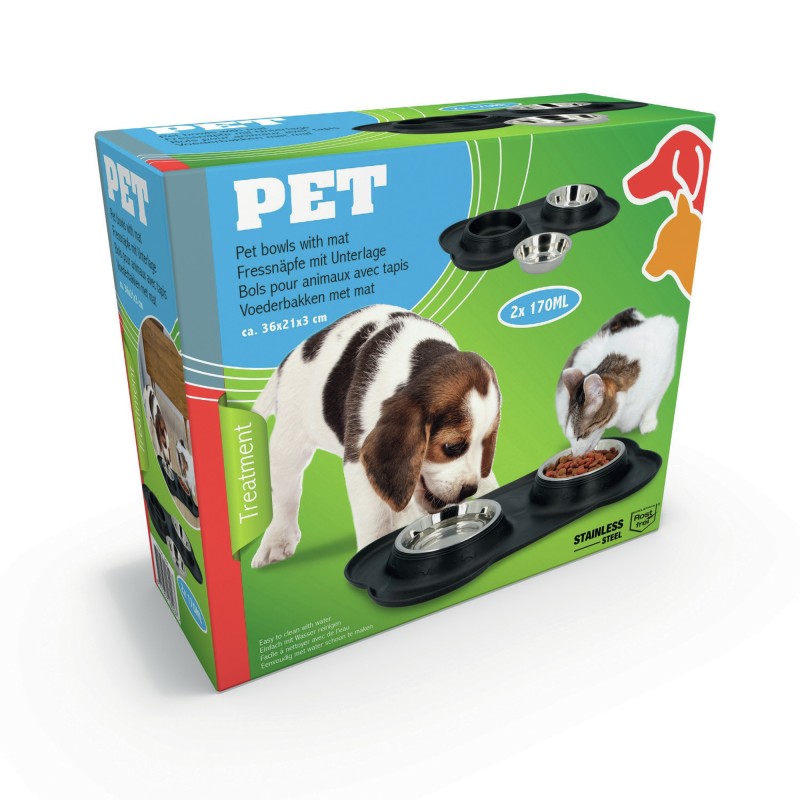 GAMELLE DOUBLE POUR ANIMAUX SUR TAPIS SOUPLE 170 ML - PET