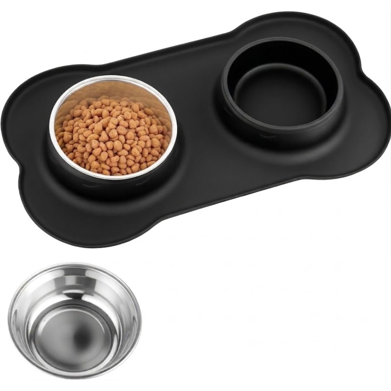GAMELLE DOUBLE POUR ANIMAUX SUR TAPIS SOUPLE 170 ML - PET