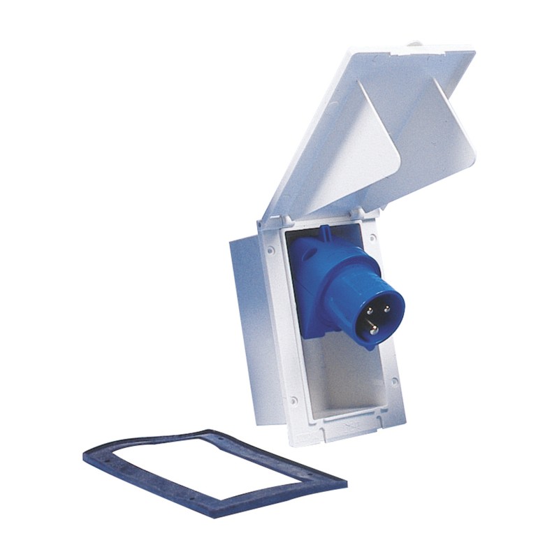 SOCLE ENCASTRABLE P17 16A AVEC FICHE PIVOTANTE BLANCHE