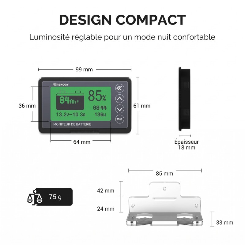 Moniteur de batterie 500 A avec shunt et câbles - RENOGY Moniteur de batterie 500 A avec shunt et câbles - RENOGY