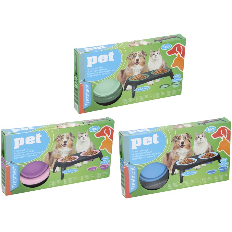 GAMELLES DOUBLE RETRACTABLES SUR SUPPORT 500 ML POUR ANIMAUX