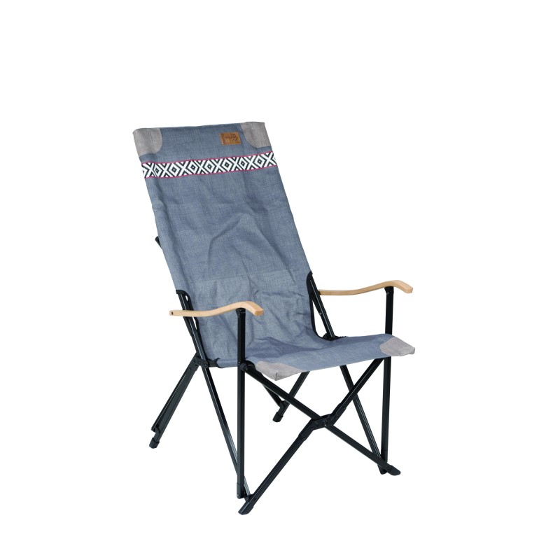 FAUTEUIL ALU,  BOIS ET TOILE VINTAGE