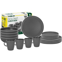 PACK VAISSELLE LUNCH BOX DOLOMIT GRIS 16 PIECES STONE TOUCH ANTIGLISSE BRUNNER