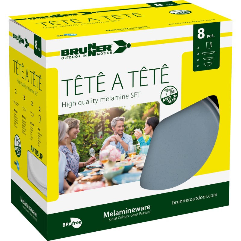 PACK VAISSELLE TETE A TETE DOLOMIT BLEU 8 PIECES STONE TOUCH ANTIGLISSE BRUNNER