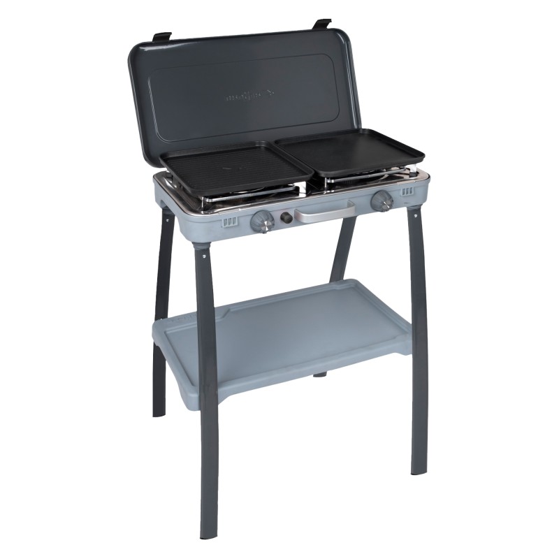 RECHAUD A GAZ DOUBLE AVEC PIEDS DEVIL KOOKMASTER 30mBAR NOIR GRIS BRUNNER