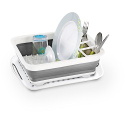 EGOUTTOIR A VAISSELLE PLIABLE AVEC PLATEAU DROPPER FOLD-AWAY GRIS BLANC BRUNNER