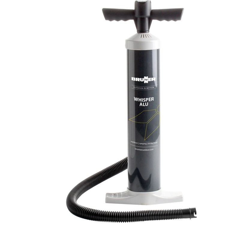 POMPE DE GONFLAGE MANUELLE WHISPER ALU AVEC 4 EMBOUTS ET NANOMETRE BRUNNER