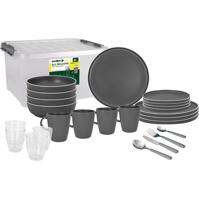 PACK VAISSELLE ALL INCLUSIVE DANS BOX DOLOMIT GRIS 36 PIECES STONE TOUCH ANTIGLISSE BRUNNER