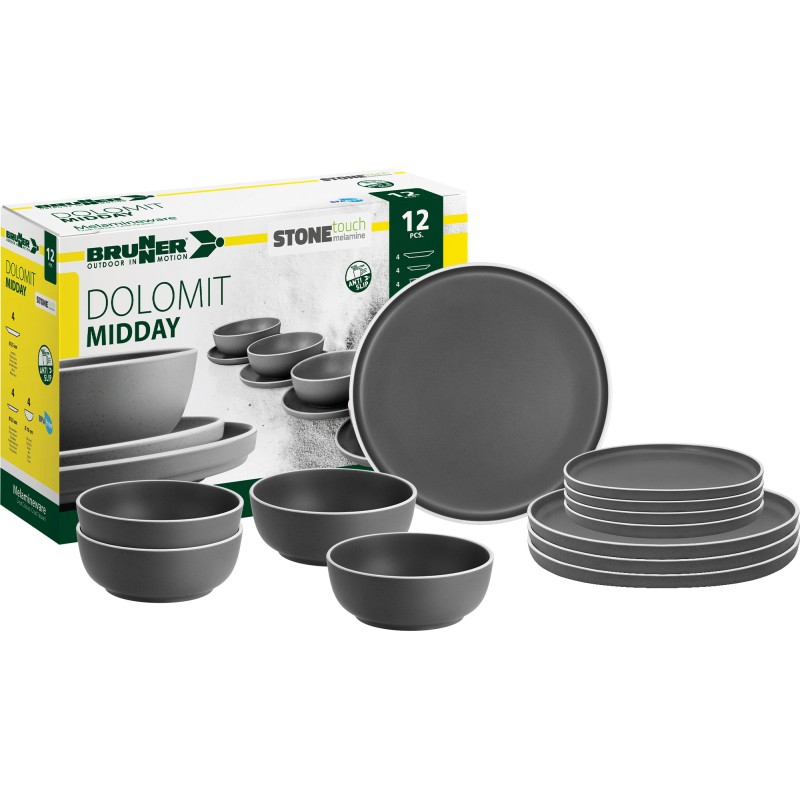 PACK VAISSELLE MIDDAY DOLOMIT GRIS 12 PIECES STONE TOUCH ANTIGLISSE BRUNNER