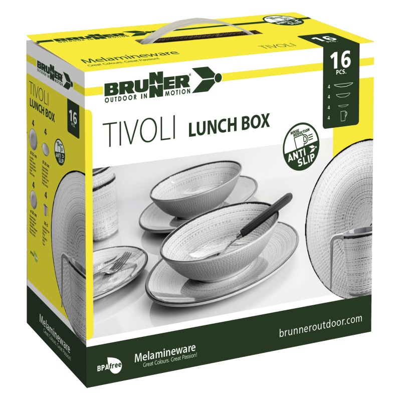 PACK VAISSELLE LUNCH BOX TIVOLI 16 PIECES MELAMINE ANTIGLISSE BRUNNER