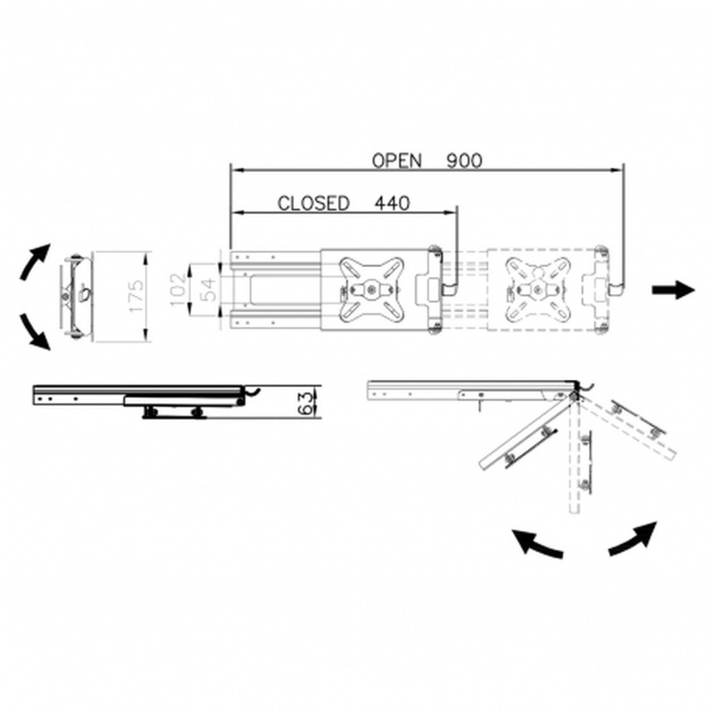 SUPPORT TV CAMPING CAR COULISSANT 44/95 CM