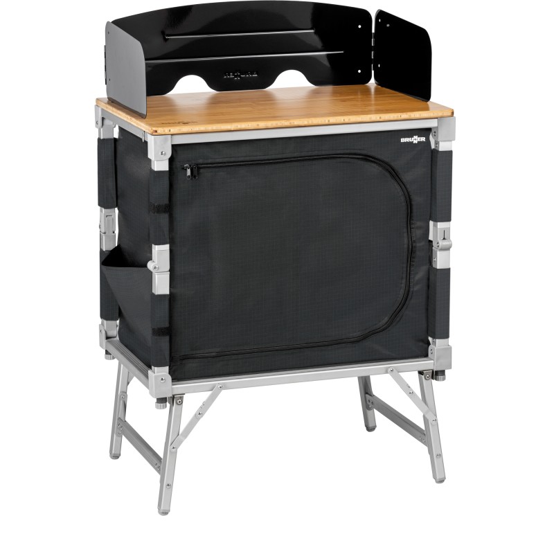 MEUBLE DE CUISINE CUBE AZABACHE 2 ETAGERES PARE-FEU AVEC PIEDS NOIR BRUNNER