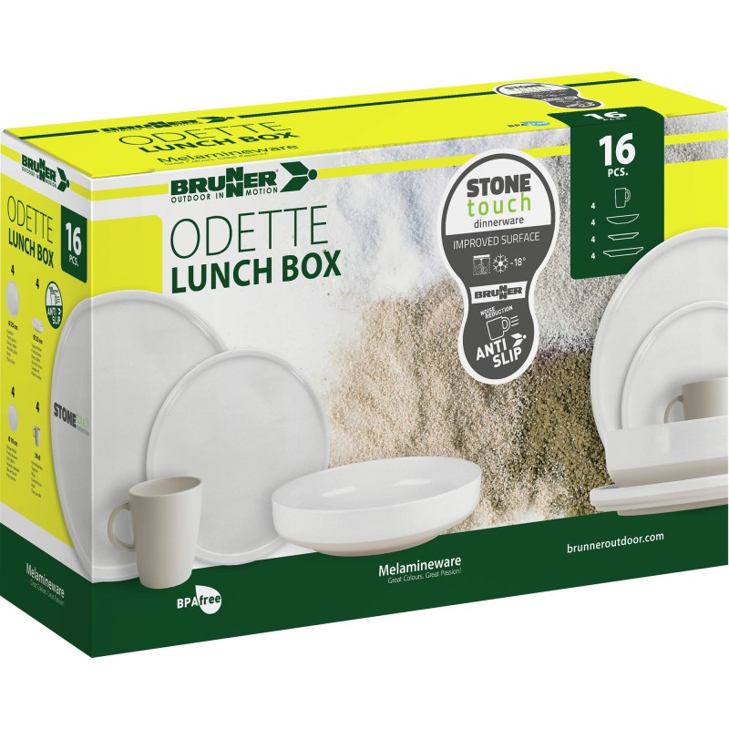 PACK VAISSELLE LUNCH BOX ODETTE BLANC 16 PIECES STONE TOUCH ANTIGLISSE BRUNNER