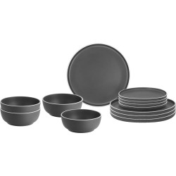 PACK VAISSELLE MIDDAY DOLOMIT GRIS 12 PIECES STONE TOUCH ANTIGLISSE BRUNNER