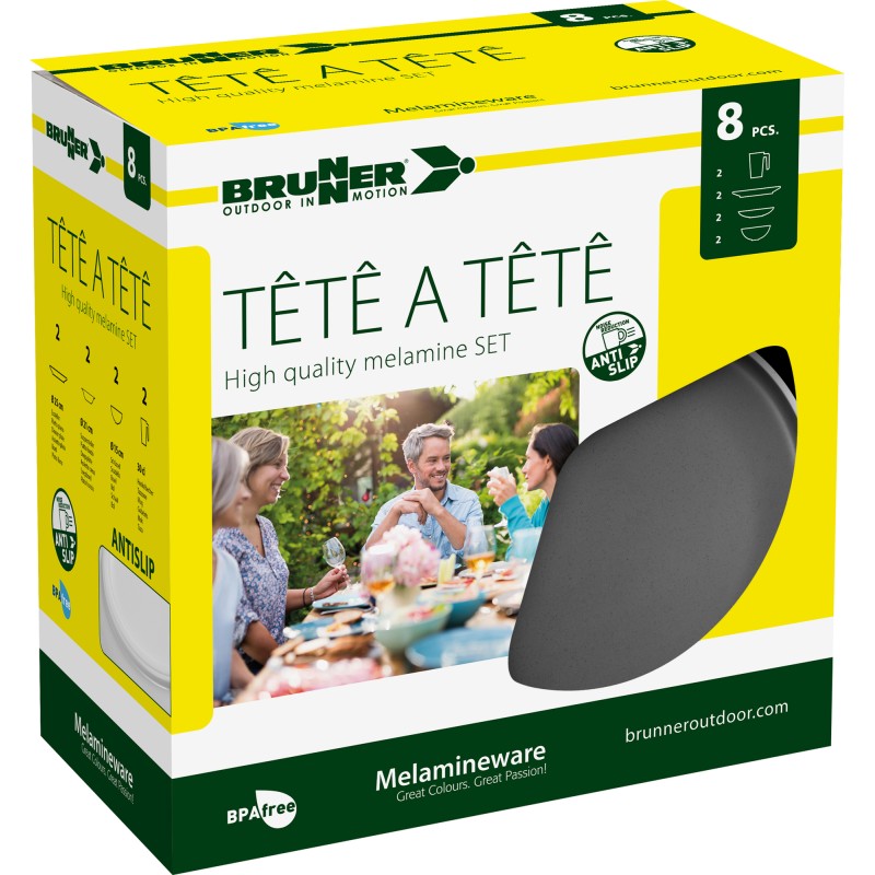 PACK VAISSELLE TETE A TETE DOLOMIT GRIS 8 PIECES STONE TOUCH ANTIGLISSE BRUNNER