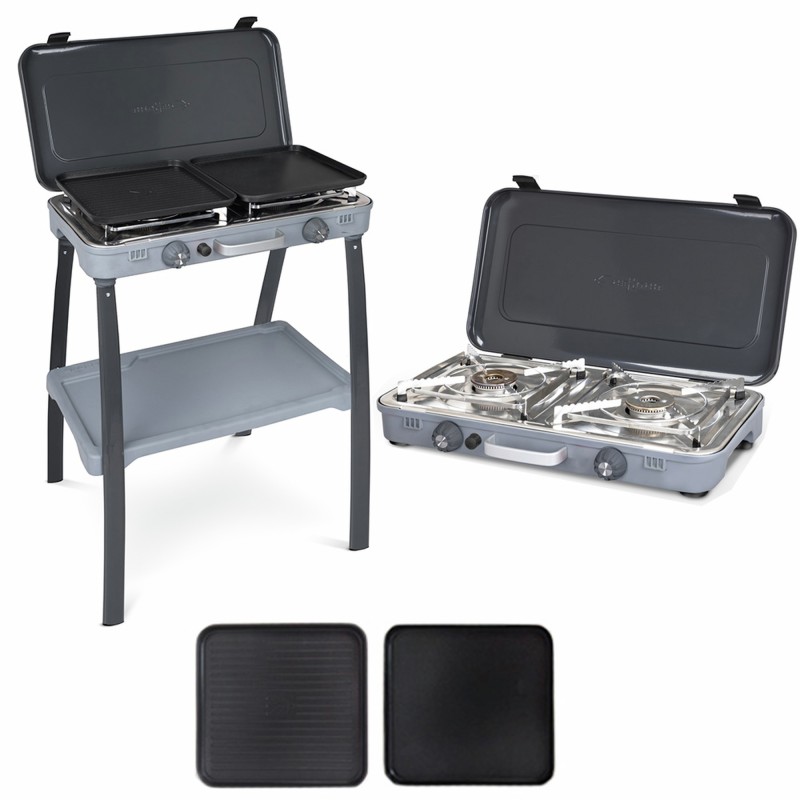 RECHAUD A GAZ DOUBLE AVEC PIEDS DEVIL KOOKMASTER 30mBAR NOIR GRIS BRUNNER