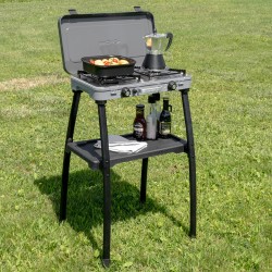 RECHAUD A GAZ DOUBLE AVEC PIEDS DEVIL KOOKMASTER 30mBAR NOIR GRIS BRUNNER