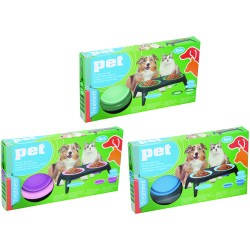 GAMELLES DOUBLE RETRACTABLES SUR SUPPORT POUR ANIMAUX 500 ML - PET
