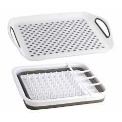 EGOUTTOIR A VAISSELLE PLIABLE AVEC PLATEAU DROPPER FOLD-AWAY GRIS BLANC BRUNNER