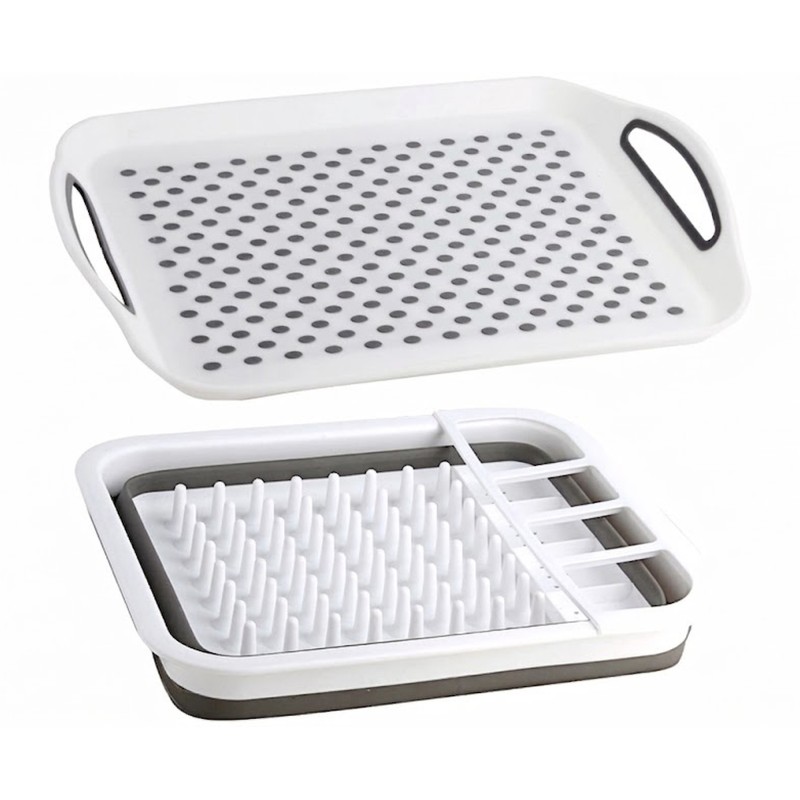 EGOUTTOIR A VAISSELLE PLIABLE AVEC PLATEAU DROPPER FOLD-AWAY GRIS BLANC BRUNNER