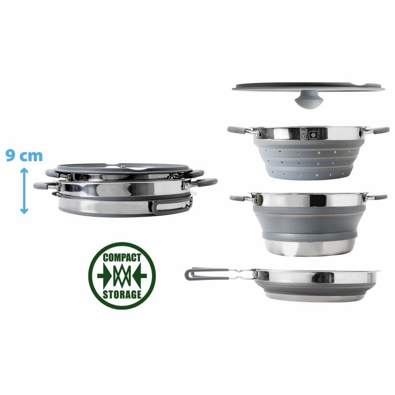 SET CUISINE PLIABLE VOLCANO FOLD-AWAY 4 PIECES SILICONE ET ACIER BRUNNER