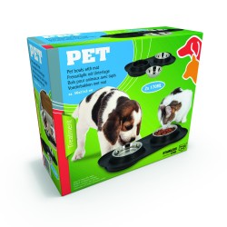 GAMELLE DOUBLE POUR ANIMAUX SUR TAPIS SOUPLE 170 ML - PET