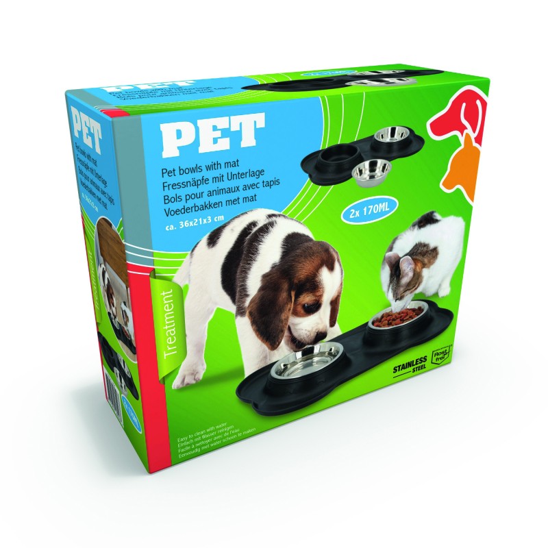 GAMELLE DOUBLE POUR ANIMAUX SUR TAPIS SOUPLE 170 ML - PET