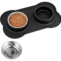 GAMELLE DOUBLE POUR ANIMAUX SUR TAPIS SOUPLE 170 ML - PET