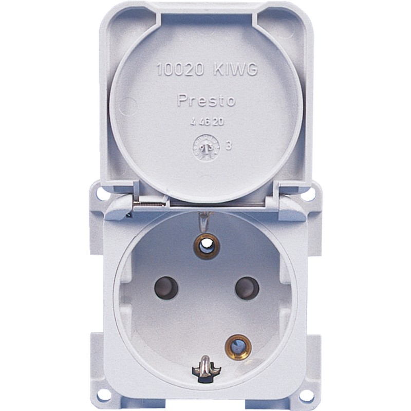 PRISE 220V BLANC SCHUKO AVEC COUVERCLE