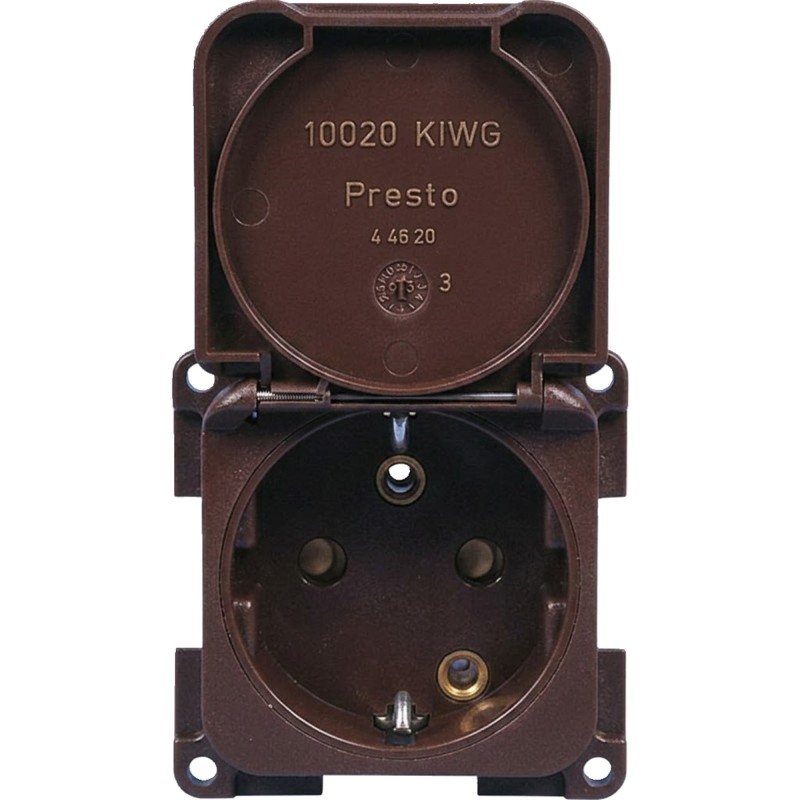 PRISE 220V MARRON SCHUKO AVEC COUVERCLE