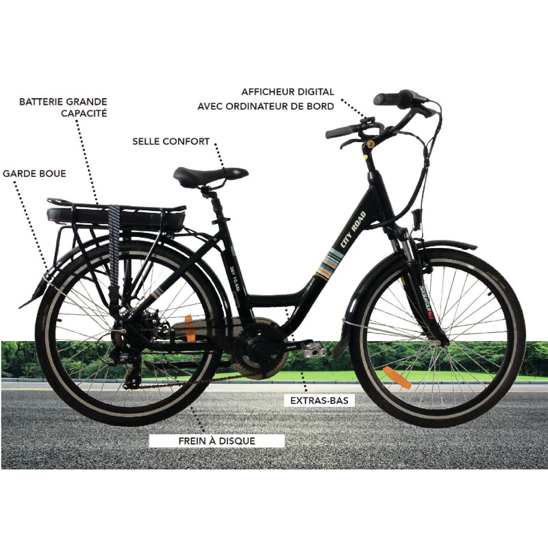 VELO ELECTRIQUE CITY ROAD 10.4 Ah - 26 POUCES NOIR