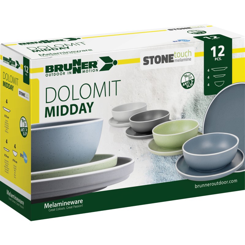 PACK VAISSELLE MIDDAY DOLOMIT GRIS 12 PIECES STONE TOUCH ANTIGLISSE BRUNNER