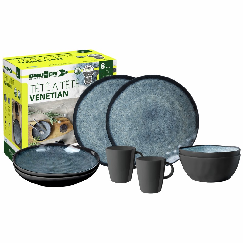 PACK VAISSELLE TETE A TETE VENETIAN 8 PIECES MELAMINE ANTIGLISSE BRUNNER