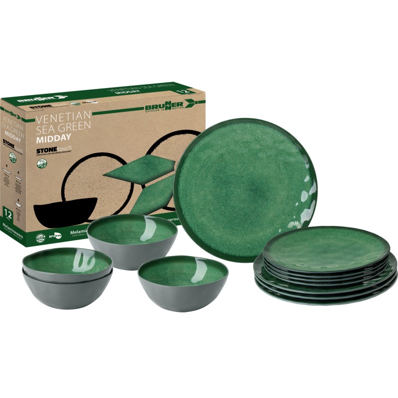 PACK VAISSELLE MIDDAY VENETIAN 12 PIECES MELAMINE ANTIGLISSE BRUNNER