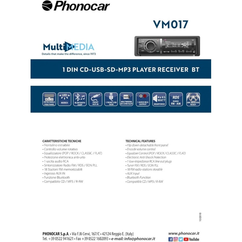 AUTORADIO CD USB - SD- MP3 - BLUETOOTH