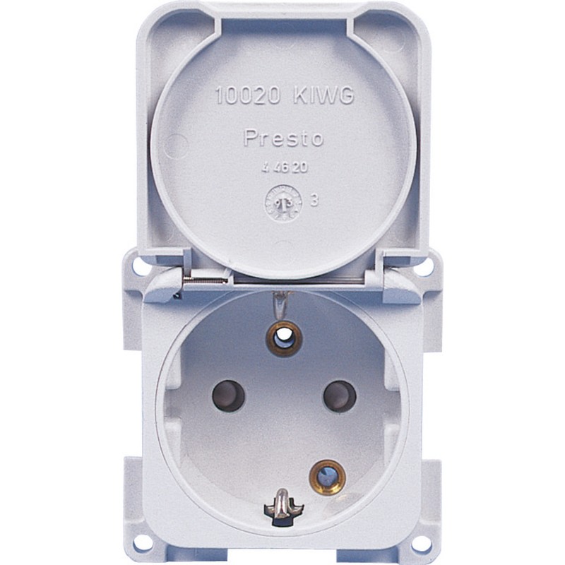 PRISE 220V BLANC SCHUKO AVEC COUVERCLE