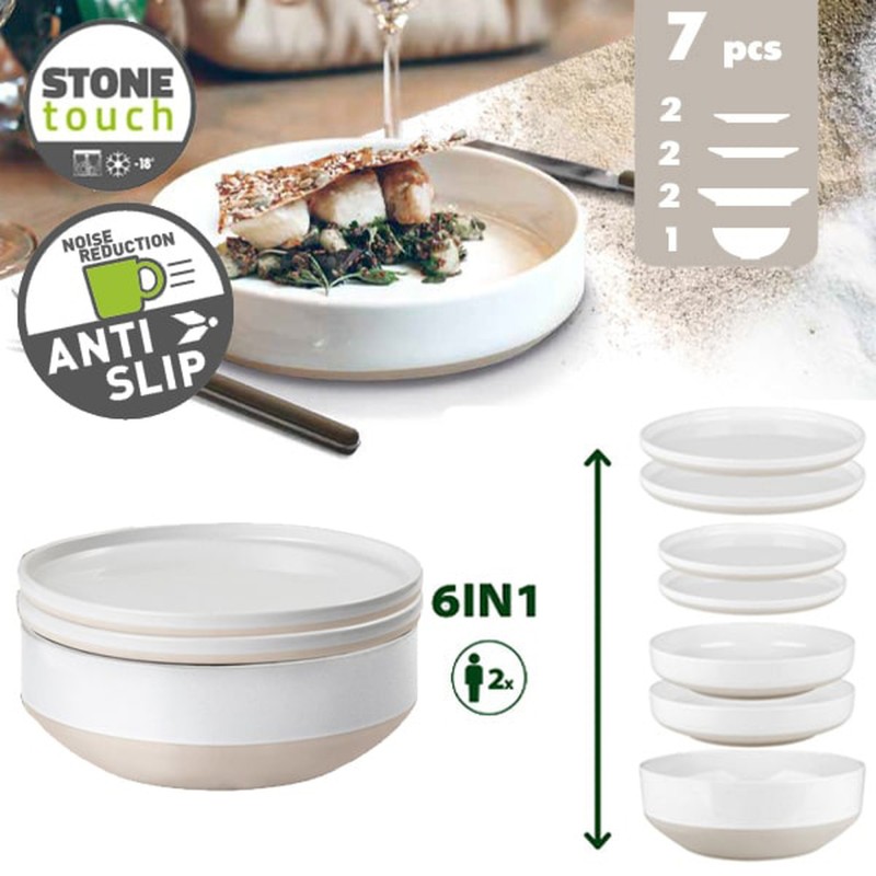 PACK VAISSELLE 6 IN 1 ODETTE BLANC 7 PIECES STONE TOUCH ANTIGLISSE BRUNNER