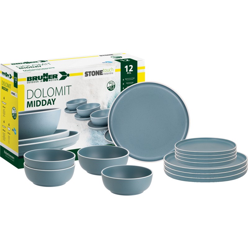 PACK VAISSELLE MIDDAY DOLOMIT BLEU 12 PIECES STONE TOUCH ANTIGLISSE BRUNNER