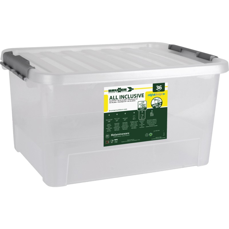 PACK VAISSELLE ALL INCLUSIVE DANS BOX DOLOMIT GRIS 36 PIECES STONE TOUCH ANTIGLISSE BRUNNER