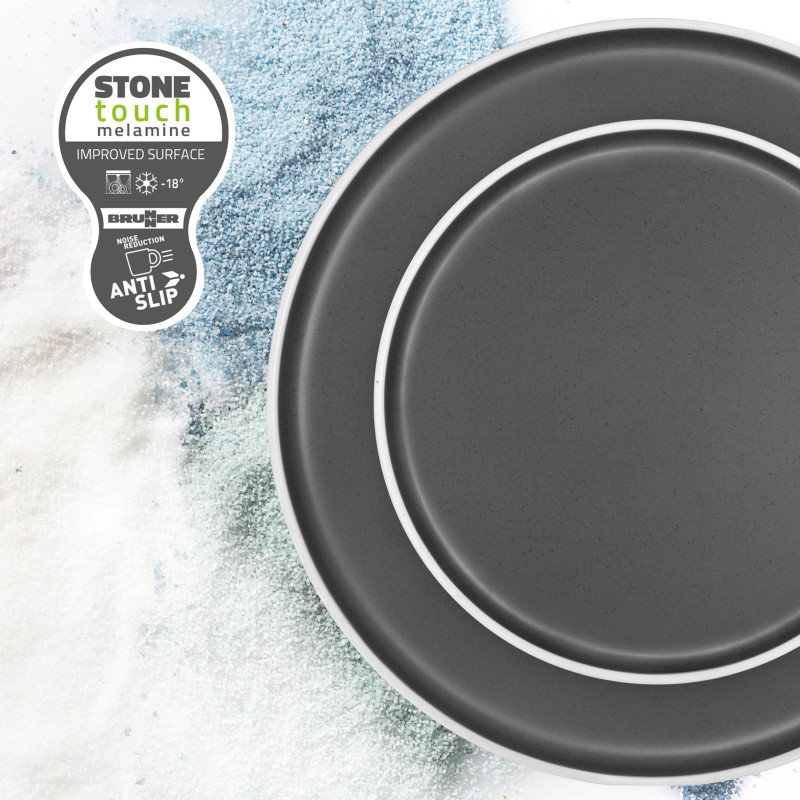 PACK VAISSELLE TETE A TETE DOLOMIT GRIS 8 PIECES STONE TOUCH ANTIGLISSE BRUNNER