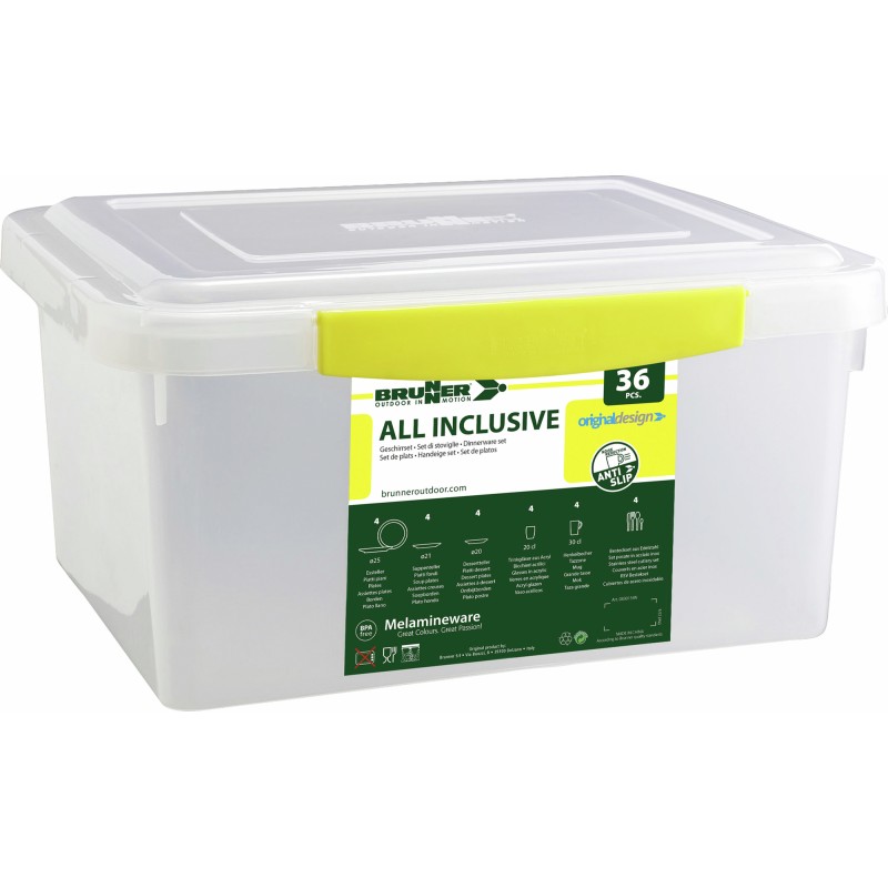 PACK VAISSELLE ALL INCLUSIVE DANS BOX TIVOLI 36 PIECES MELAMINE ANTIGLISSE BRUNNER